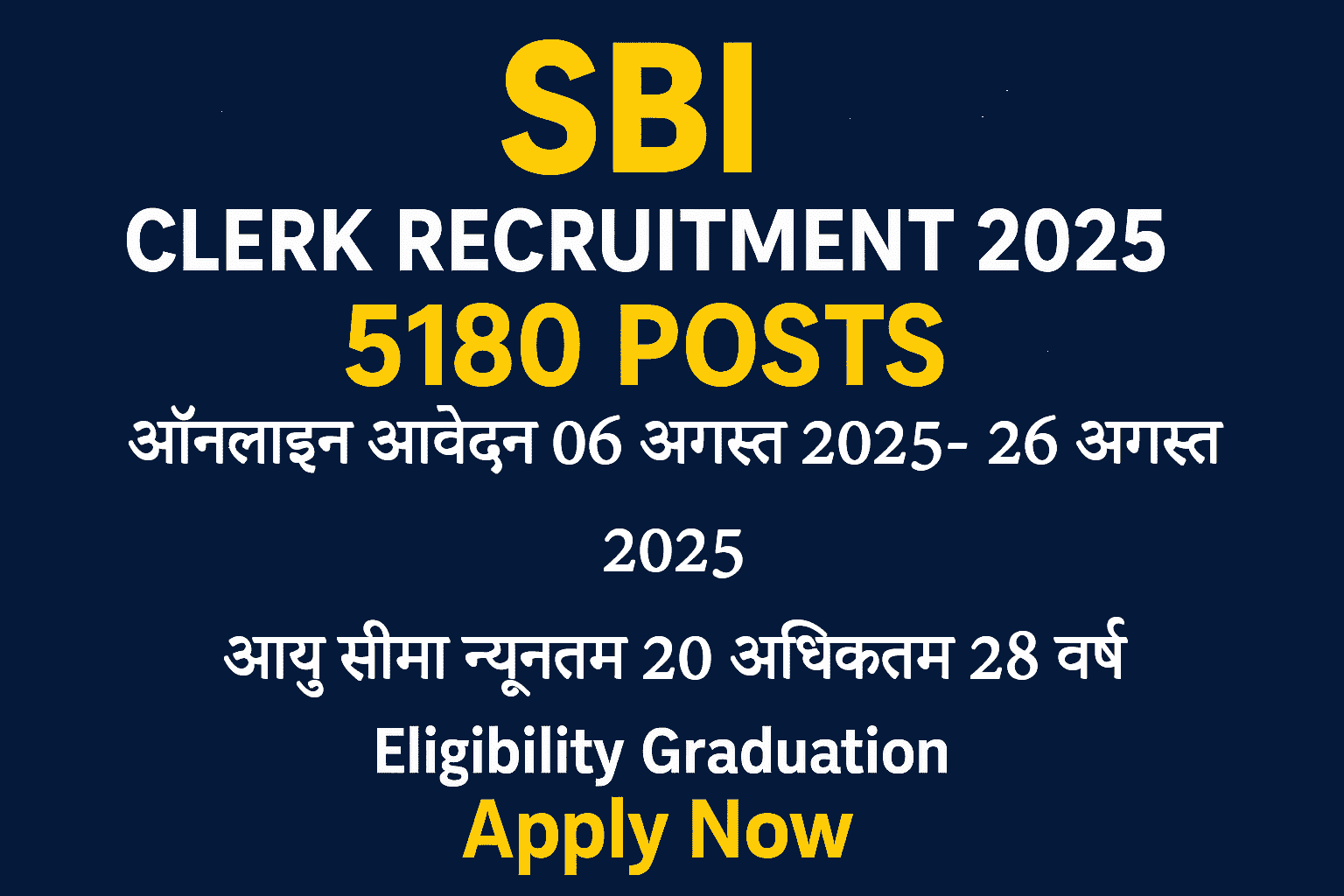 SBI Clerk Recruitment 2025 5180 Posts के लिए आवेदन शुरू